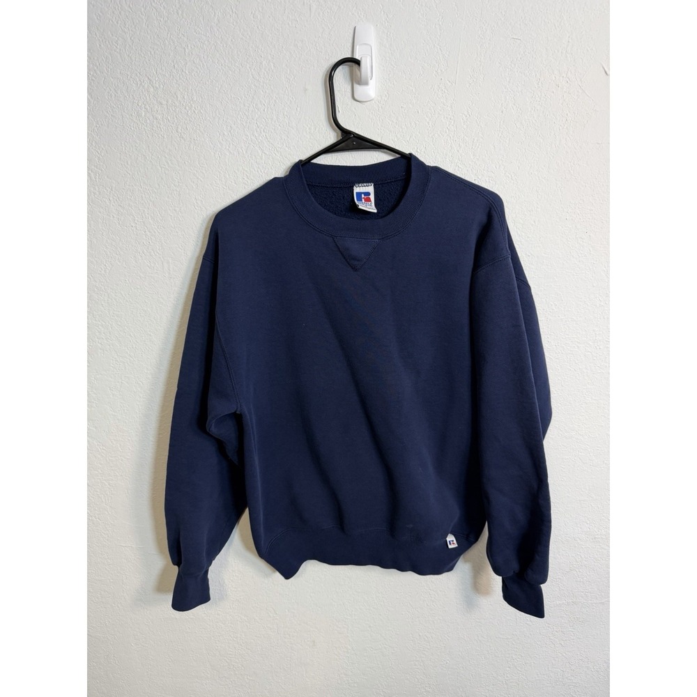 Vintage Russell Athletic Navy Crewneck Sweatshirt Size‎ Medium Blank Made In USA